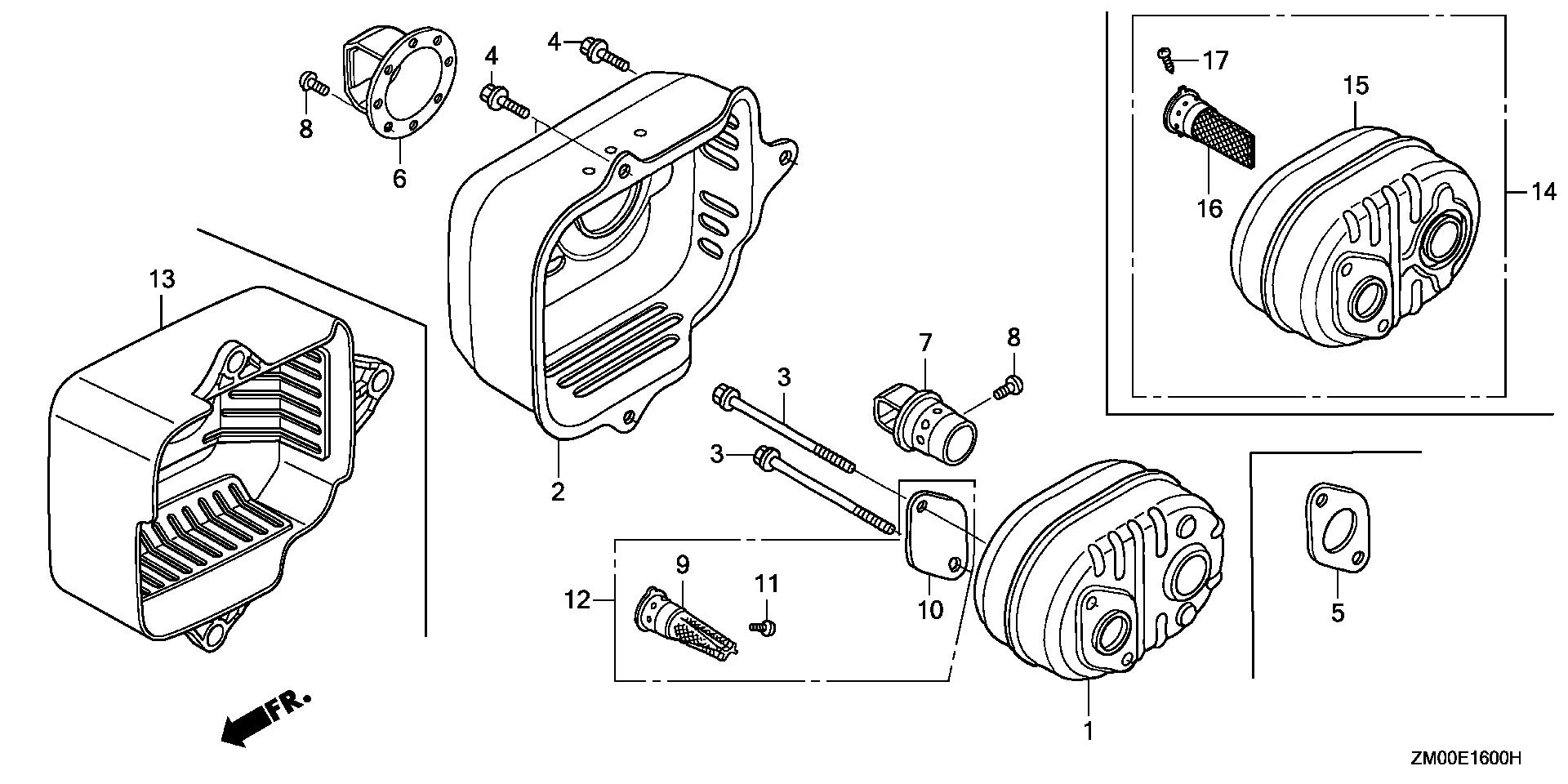 Parts for Engines GCV GCV160 GCV160A R1A GJAEA 8000001 8018819 MUFFLER Southwest Mower Ser Center Inc